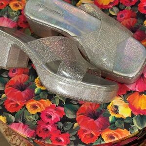 Jeffrey Campbell Holographic Glitter Platform Sandals
